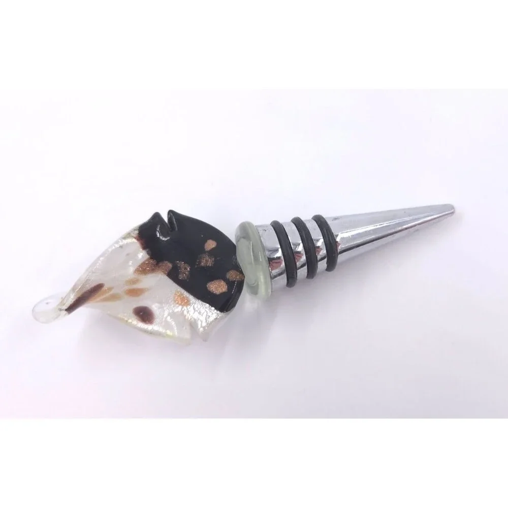 Vintage Hand Blown Glass Wine Bottle Stopper Gold Flakes Murano Glass